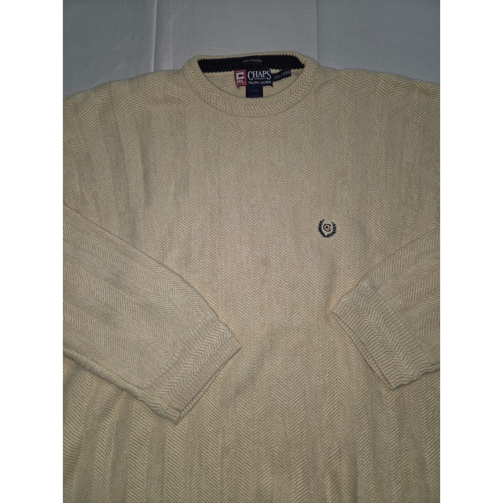 Vintage Chaps Ralph Lauren Mens XXL Herringbone Cotton Crewneck Sweater 106070